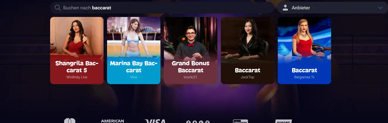 Live-Baccarat-Tische von Gxmble mit mehreren Anbietern zur Auswahl